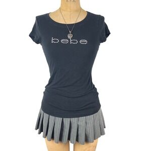 Vtg 2000's Bebe Rhinestone Logo Baby Tee Short Sleeve Sz S Y2K Bratz McBling